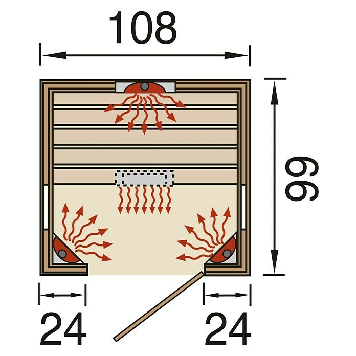 Finnwood Infrarotkabine Svea Trend 11.700 W, 4 Keramikstrahler, 99 x 108 x 190 cm View From Above