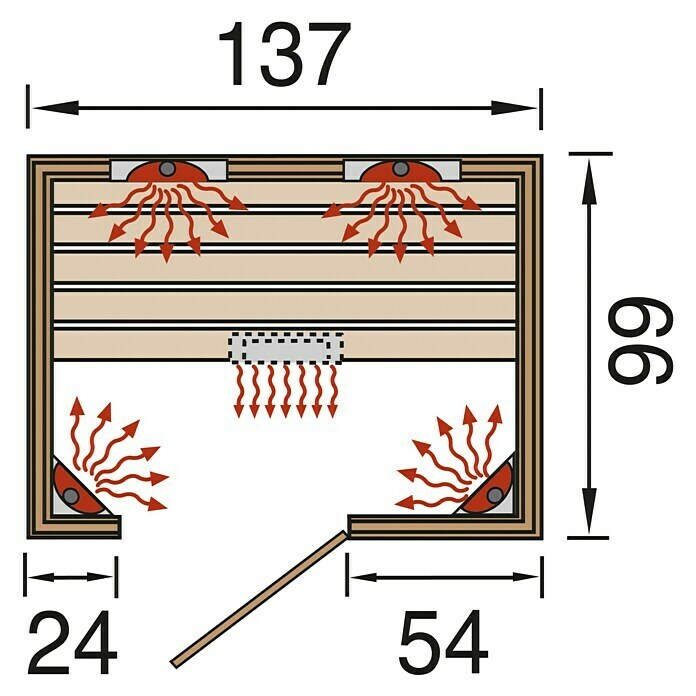 Finnwood Infrarotkabine Svea Trend 22.050 W, 5 Keramikstrahler, 99 x 137 x 190 cm View From Above