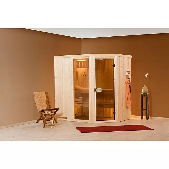 Finnwood Elementsauna Ronja Trend 3 - Bioofen, Steuerung Ofen: Extern, L x B x H: 194 x 194 x 199 cm - Stimmungsaufnahme