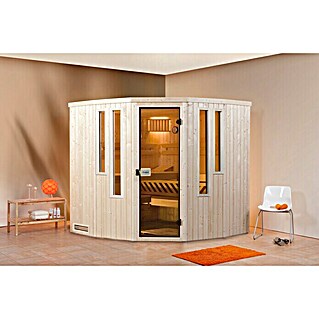Finnwood Elementsauna Thea 1 (Mit 9 kW Saunaofen mit integrierter Steuerung, Material Tür: Einscheibensicherheitsglas (ESG), 192 x 192 x 199 cm)