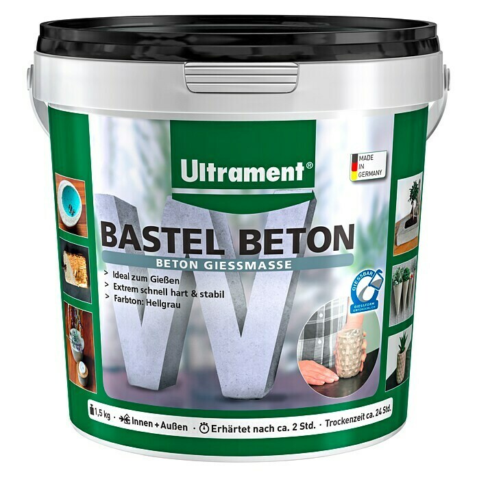 Ultrament Beton-Gießmasse Bastel BetonHellgrau, 1,5 kg Front View