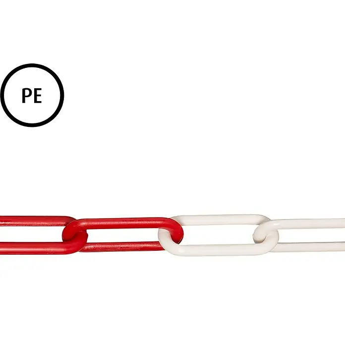 Stabilit Absperrkette Meterware - 8 mm, Kunststoff, Rot/Weiß - Eine rot-weiße Kunststoffkette, bestehend aus Polyethylen (PE), die als Absperrung oder zur Markierung verwendet wird.