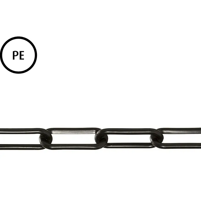 Stabilit Absperrkette Meterware - 6 mm, Kunststoff, Schwarz - Nahaufnahme einer schwarzen Metallkette, die robust und langlebig wirkt. Ideal für Sicherheitsanwendungen und industrielle Einsätze.