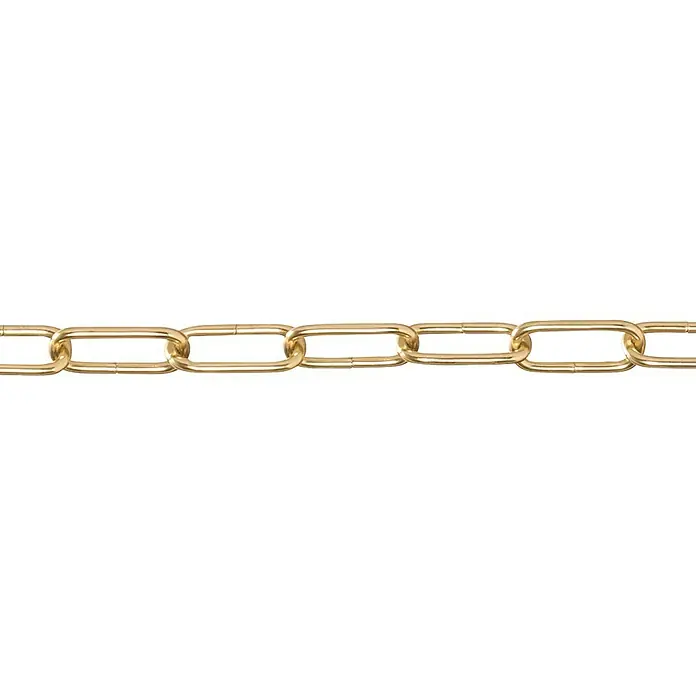 Stabilit Ringkette Meterware - Durchmesser: 3 mm, Stahl, Gold - Nahaufnahme einer goldenen Gliederkette, die Eleganz und Stärke mit ihrem schlichten Design vereint. Perfekt für jeden Anlass.