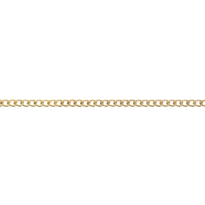 Stabilit Panzerkette Meterware - 1,2 mm, Stahl, Vermessingt - Nahaufnahme einer goldenen Gliederkette, die die filigrane Verarbeitung und den Glanz des Schmuckstücks hervorhebt.