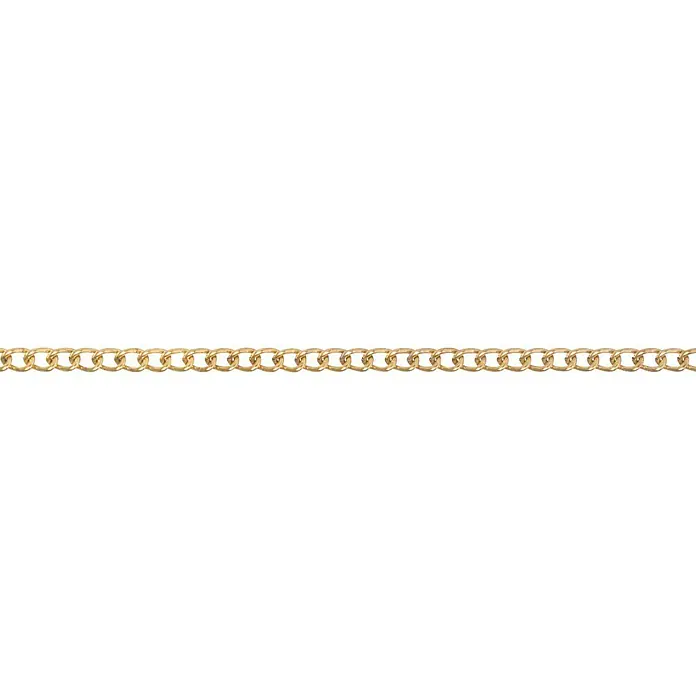 Stabilit Panzerkette Meterware - 1,5 mm, Stahl, Vermessingt - Nahaufnahme einer goldenen Panzerkette auf schwarzem Hintergrund, die das schlichte Design und den Glanz des Schmuckstücks hervorhebt.
