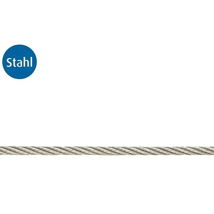 Stabilit Drahtseil MeterwareDurchmesser: 2 mm, Stahl, 6 x 7 FC - Nahaufnahme eines robusten Stahlseils. Das Seil zeugt von Qualität und Stärke und ist ideal für anspruchsvolle Anwendungen.