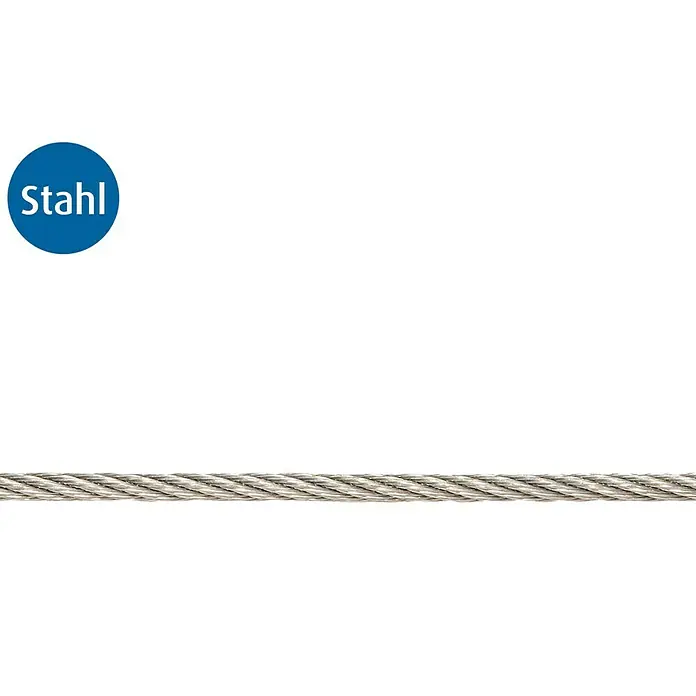 Stabilit Drahtseil Meterware - Durchmesser: 3 mm, Stahl, 6 x 7 FC - Nahaufnahme eines Stahlseils, das die Festigkeit und Haltbarkeit dieses Produkts hervorhebt.