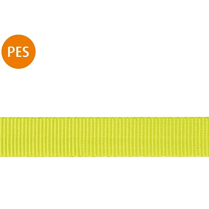 Stabilit Cinta de lona - Poliéster, Amarillo - Primer plano de una cinta de PES amarilla que muestra su robusta textura tejida y su vibrante color. Ideal para diversas aplicaciones.