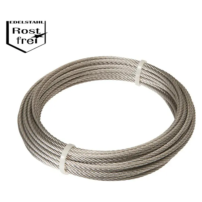 Stabilit Drahtseil - Ø x L: 2 mm x 1.000 cm, Belastbarkeit: 40 kg, Edelstahl - Edelstahlseil, rostfrei und für vielfältige Anwendungen geeignet, präsentiert sich in einer ordentlich gebündelten Form.