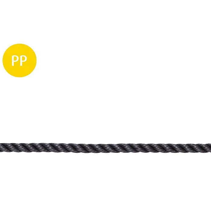 Stabilit PP-Seil Meterware - Durchmesser: 6 mm, Polypropylen, Marineblau, 3-schäftig gedreht - Hier ist ein Bild einer schwarzen PP-Polypropylen-Seilschnur, ideal für verschiedene Anwendungen.