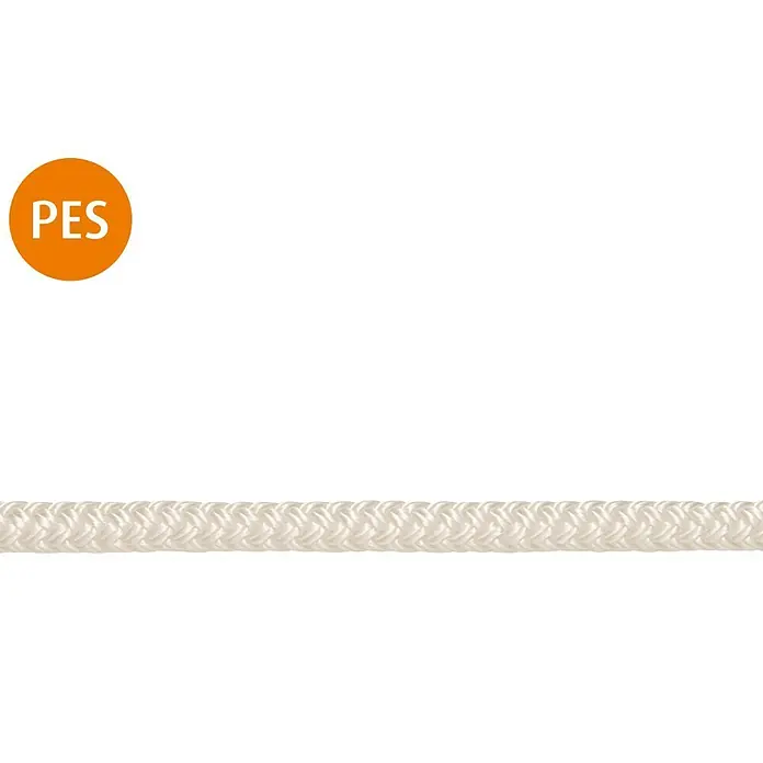 Stabilit Polyester-Seil Meterware - Durchmesser: 8 mm, Weiß - Nahaufnahme eines haltbaren, geflochtenen PES-Seils, ideal für verschiedene Anwendungen, gekennzeichnet durch seine Festigkeit und Widerstandsfähigkeit.