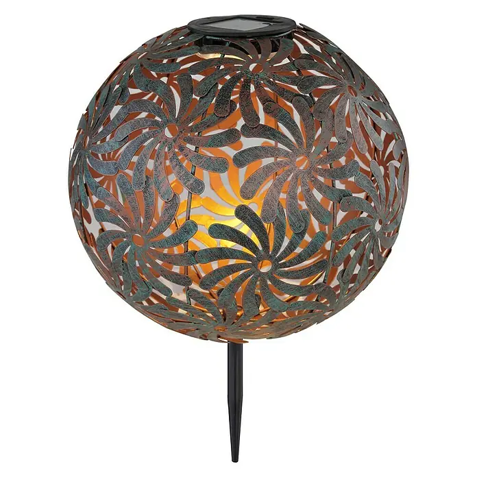Solar-Dekoleuchte Kugel Blumen - 0,06 W, Gold, IP44 - Dekorative Solarleuchte in Kugelform mit filigranem Blumenmuster für den Garten. Stimmungsvolle Beleuchtung für Außenbereiche.