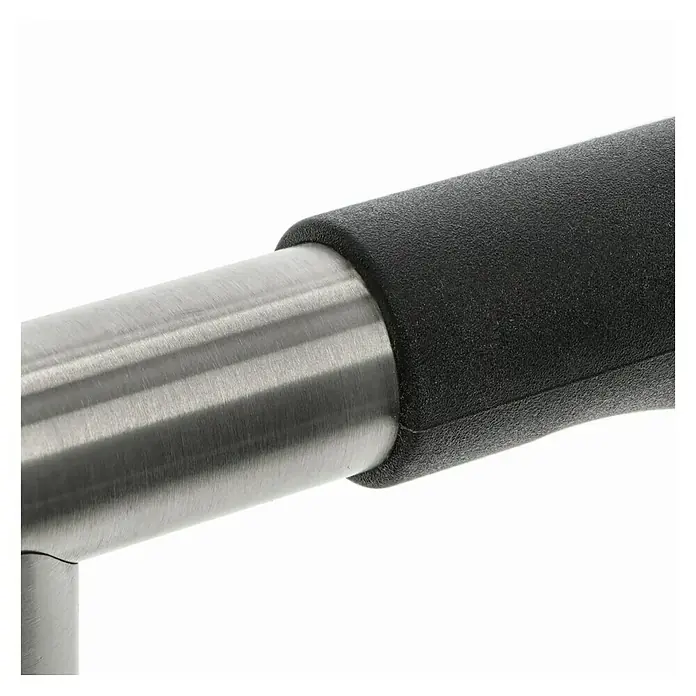 careosan Wannengriff - Breite: 30 cm, Eckig, Edelstahl, Matt - Nahaufnahme eines Geräts mit einem Edelstahlstab und einem schwarzen Griff, der auf einem Tisch liegt.