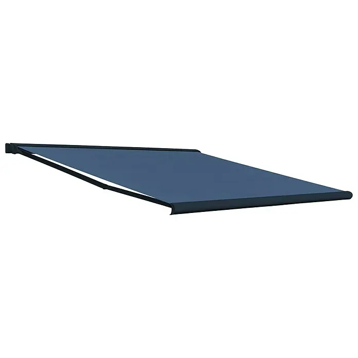 Deyo Limassol Vollkassettenmarkise - Blau, Farbe Gestell: Anthrazitgrau Feinstruktur, Breite: 5 m, Ausfall: 3,5 m - Dunkelblaue Markise zum Schutz vor Sonne und Wetter, ideal für Terrasse oder Balkon. Die Markise ist robust und langlebig.
