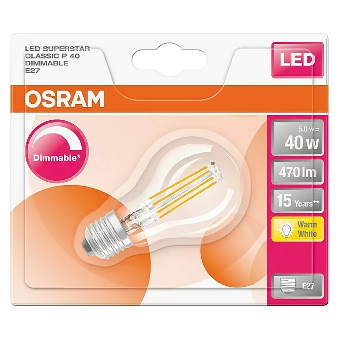 Osram Superstar LED-Lampe - E27, Dimmbar, Warmweiß, 470 lm, 5 W