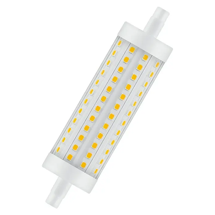 Osram Star LED-Lampe Line - R7s, Nicht Dimmbar, Warmweiß, 1.521 lm, 12,5 W - Ein detailliertes Bild einer LED-Lampe, die für ihre Energieeffizienz und lange Lebensdauer bekannt ist und helle Beleuchtung bietet.