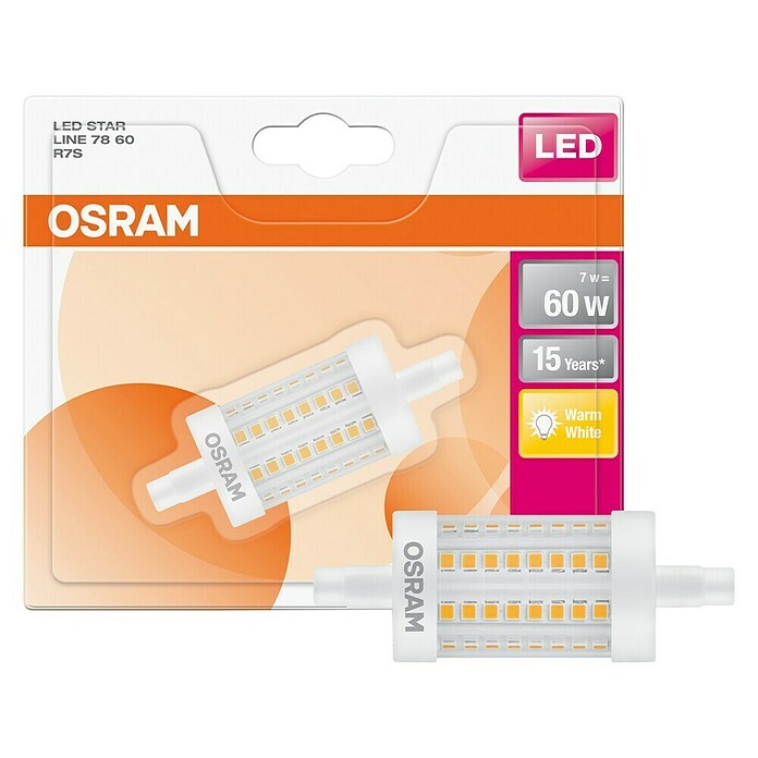 Osram Star Bombilla LED (7 W, Color de luz: Blanco cálido, No regulable, Tubular)