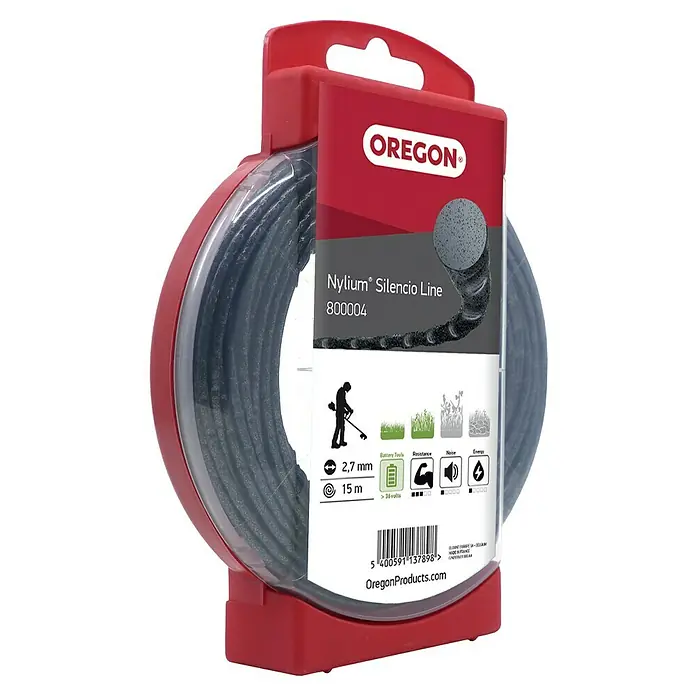 Oregon Trimmerfaden Nylium Silencio - Fadenlänge: 15 m, Fadenstärke: 2,7 mm - Oregon Nylium Silencio Line Trimmerfaden: Robuster, geräuscharmer Faden für effizientes Trimmen, ideal für anspruchsvolle Gartenarbeiten.