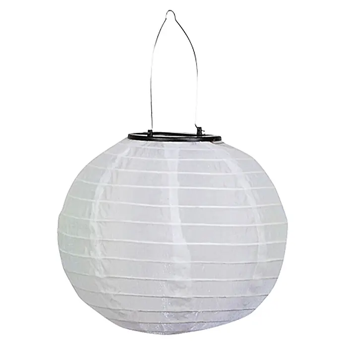 BAUHAUS Solar-Hängeleuchte Lampion - 0,06 W, Weiß, IP44, Durchmesser: 20 cm - Eine elegante weiße Papierlaterne mit einem filigranen Metallbügel zum Aufhängen, ideal für stimmungsvolle Beleuchtung im Innen- und Außenbereich.