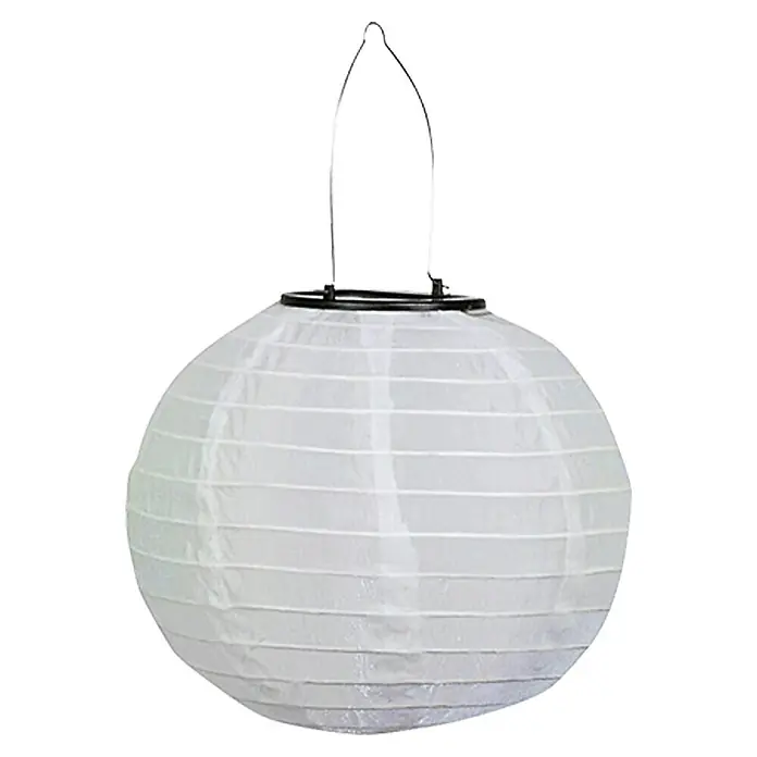 BAUHAUS Solarleuchte LampionWeiß, Leuchtdauer: 8 h - Eine elegante weiße Papierlaterne mit einem filigranen Metallbügel zum Aufhängen, ideal für stimmungsvolle Beleuchtung im Innen- und Außenbereich.