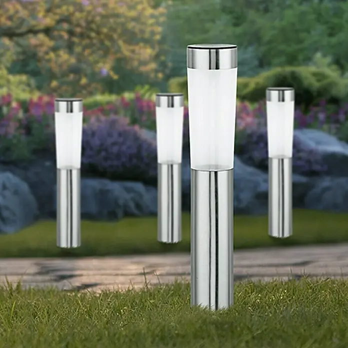 Starlux Solarleuchten-Set Big - Nickel, IP44, 3 lm - Solarleuchten aus Edelstahl für den Garten. Die formschönen Lampen spenden ein angenehmes Licht.