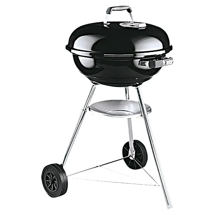 Weber Barbacoa redonda con tapa Compact Kettle 47 + Briquetas - Diámetro de la superficie de la parrilla: 47 cm, Negro/Plateado - Barbacoa de carbón negra con patas cromadas y ruedas para jardín o patio. Ideal para barbacoas al aire libre.