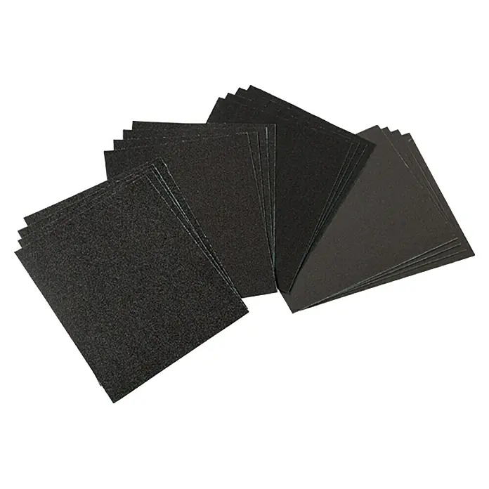 Craftomat Schleifpapier-Set - 16 -tlg., Körnung: 40 - 240 - Bild von einer Packung Schleifpapierbögen, die für verschiedene Schleifarbeiten verwendet werden können.