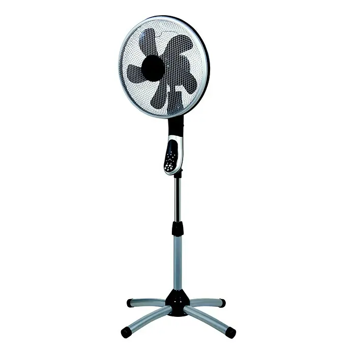 Voltomat Ventilador de pie 360° - Plateado/Negro, 40 cm, 148 cm - Un ventilador de pie ajustable plateado y negro, perfecto para refrescar cualquier habitación.