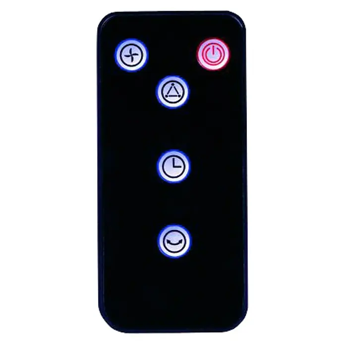 Voltomat Ventilador de pie 360° - Plateado/Negro, 40 cm, 148 cm - La imagen muestra un mando a distancia negro con varios botones redondos con diferentes símbolos.
