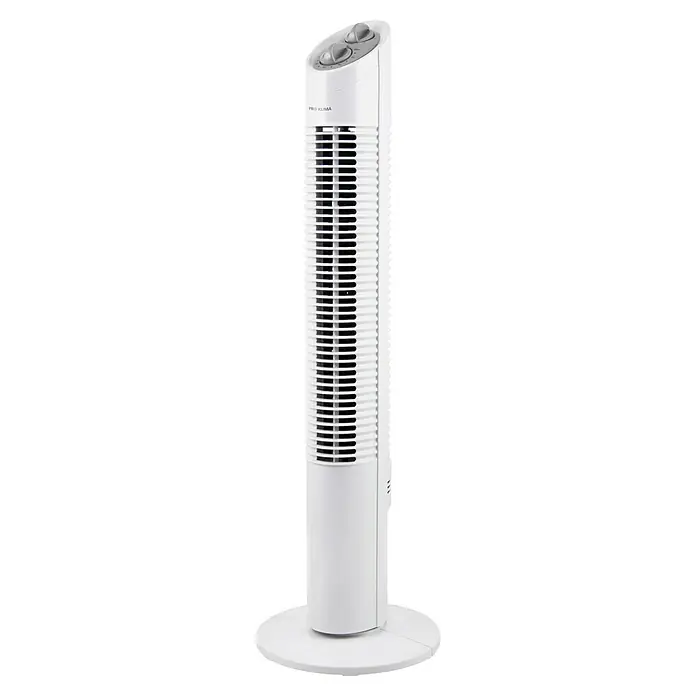 Voltomat Ventilador de torre Tower - Blanco, Altura: 78 cm, 45 W - Un elegante ventilador de torre Pro Klima blanco sobre una base redonda, ideal para una refrigeración eficiente y que ahorra espacio.
