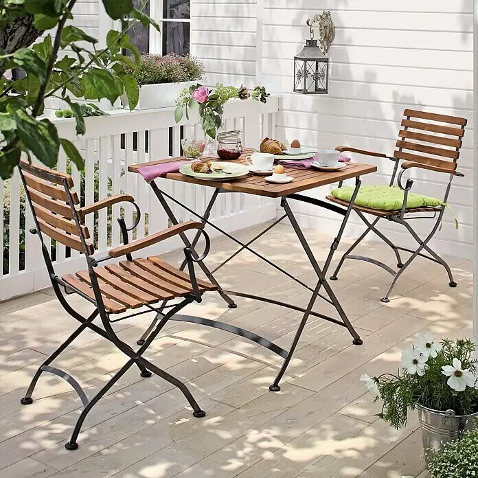 Sunfun Moni Balkontisch - L x B x H: 75 x 75 x 75 cm, Akazie, Klappbar, Eckig, Natur/Schwarz