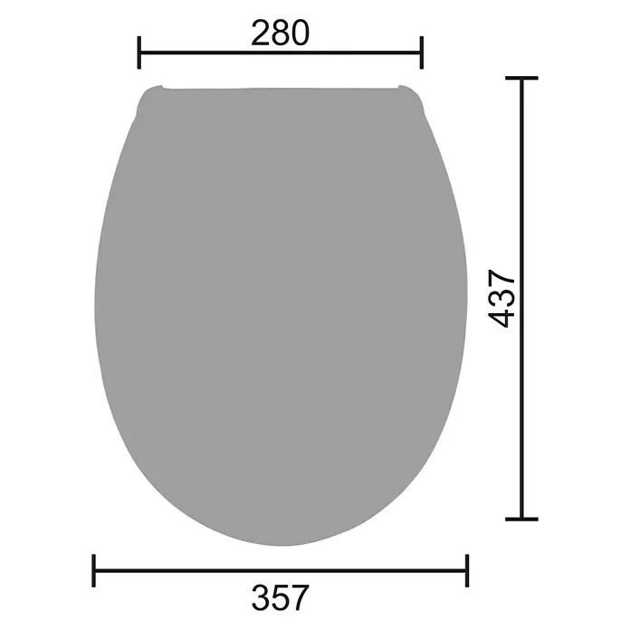 WC-Sitz Tek - Duroplast, Weiß, Mit Absenkautomatik - Draufsicht einer WC-Brille mit den Maßen 280 mm Breite oben, 357 mm Breite unten und 437 mm Länge.