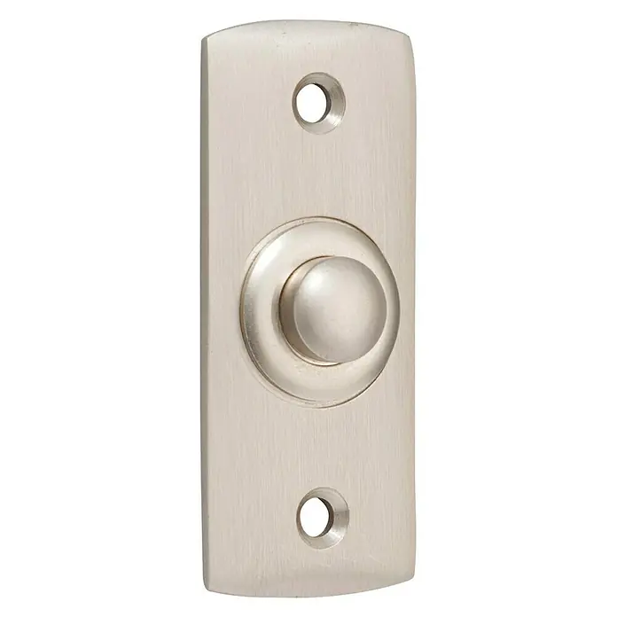 Heidemann Klingeltaster Aries - Silber, Drahtgebunden, 3 x 65 x 27 mm - Nahaufnahme einer Türklingel mit gebürstetem Nickel-Finish, das ein elegantes und modernes Aussehen bietet.