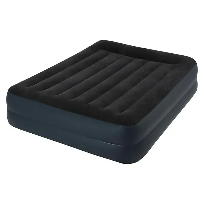 Intex Cama de aire Durabeam Standard - L x An x Al: 152 x 203 x 42 cm, Bomba de aire integrada - Aquí hay un colchón de aire que es ideal para viajes de campamento o como una cama de invitados adicional en casa, es de color negro y tiene una superficie cómoda.
