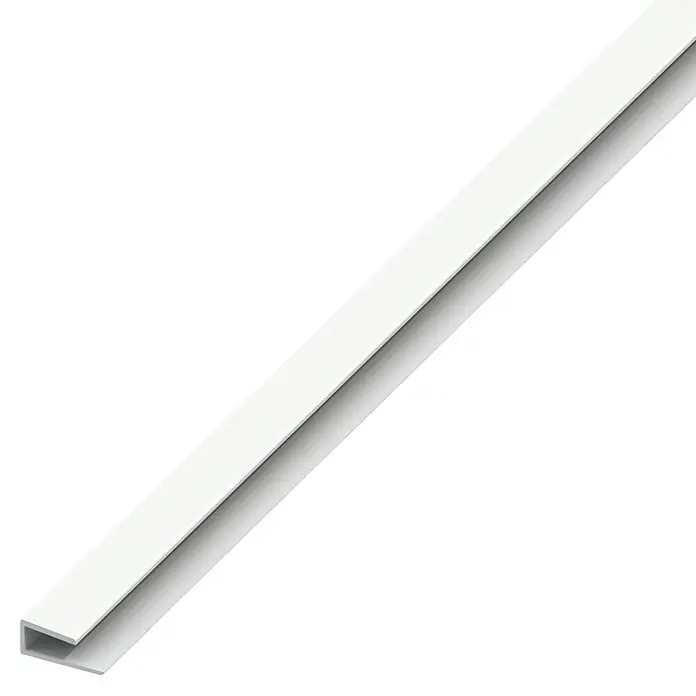 Kantoflex Einfassprofil - 1.000 x 15 x 4 mm, Stärke: 1 mm, Kunststoff, Weiß - Eine weiße PVC J-Leiste, ideal für saubere Abschlüsse und Kanten im Innenausbau. Perfekt für Wandverkleidungen und Möbel.