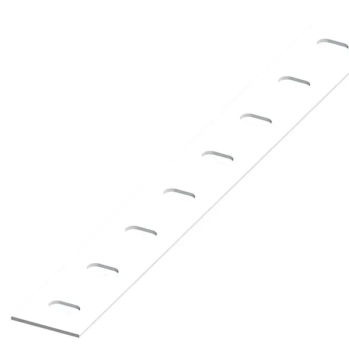 Kantoflex Flachprofil - Stärke: 1,5 mm, Stahl, Weiß - Das Bild zeigt eine weiße Lochschiene, die sich diagonal über den Rahmen erstreckt und durch ihre schlichte, funktionale Gestaltung besticht.