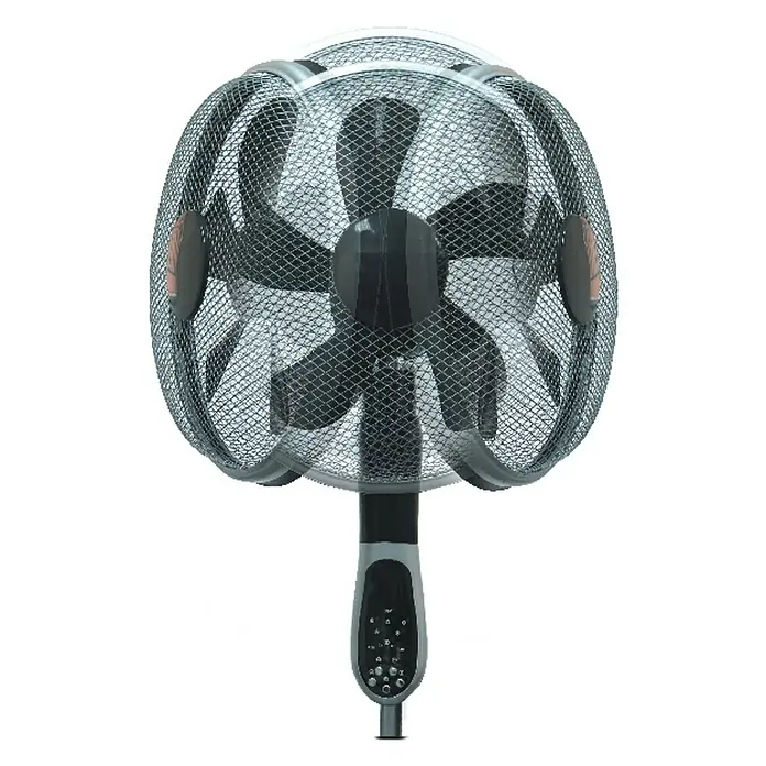 Voltomat Ventilador de pie 360° - Plateado/Negro, 40 cm, 148 cm - Un ventilador de pie con rejilla esférica y panel de control moderno para una circulación de aire eficiente.