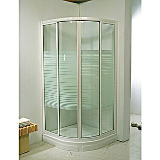 Mampara de ducha semicircular Ada (L x An x Al: 80 x 80 x 185 cm, Serigrafiado, 4 mm, Blanco)