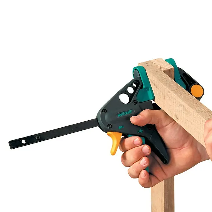 Wolfcraft Tornillo de apriete monomanual EHZ PRO - Anchura de sujeción: 300 mm, Fuerza de tensión: 900 N, Apertura máxima: 65 mm - La abrazadera de una mano Wolfcraft ES 22 sujeta firmemente las piezas de madera. Ideal para proyectos de taller, permite una sujeción rápida y fácil.