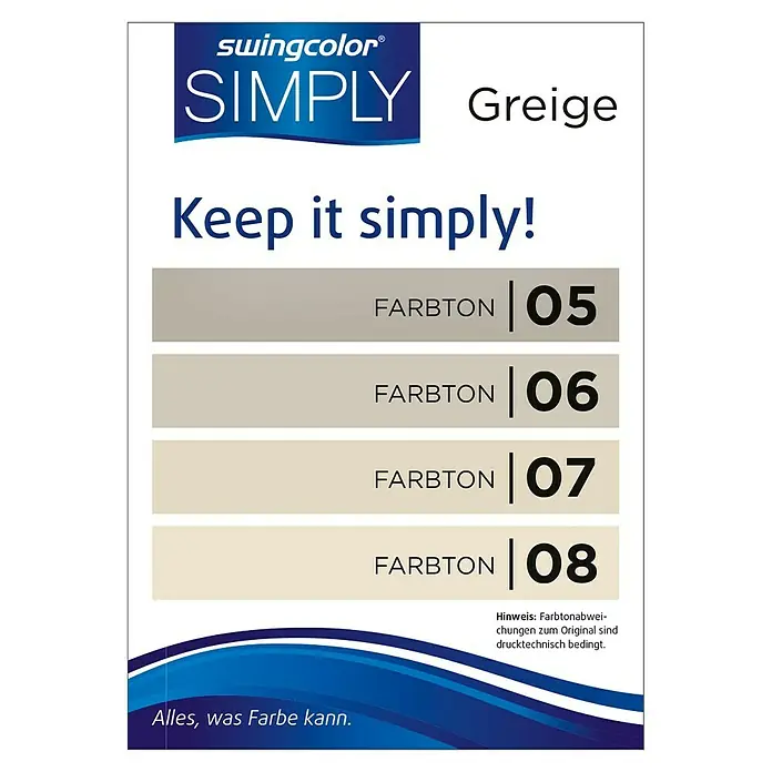 swingcolor Farbtester SIMPLY Wohnraumfarbe - Greige - Nr. 07, Matt, 50 ml - Farbfächer von Swingcolor Simply Greige mit Farbtönen von 05 bis 08 für eine einfache Farbauswahl.