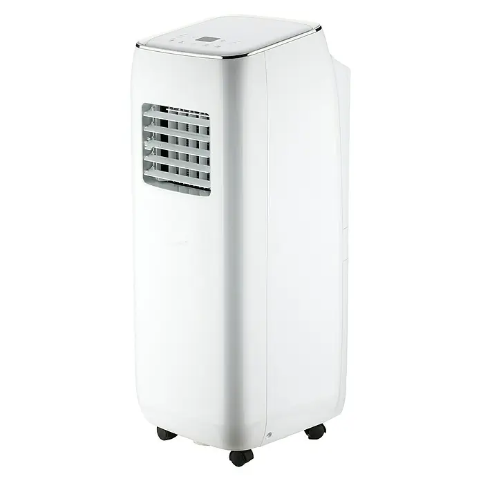PR Klima Aire acondicionado portátil Purity 9000 - 2.600 W, Tamaño de la estancia: 26 m², Blanco/Plateado - Aire acondicionado portátil blanco con ruedas para una fácil movilidad y un diseño moderno. Ideal para el hogar o la oficina.