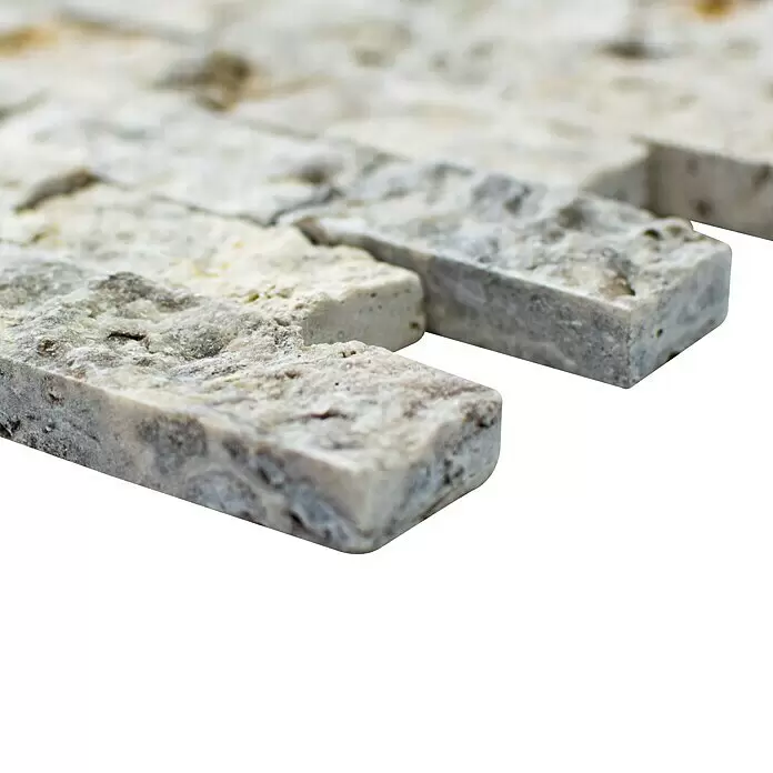 Mosaikfliese Brick Splitface X3D 47248 - 30,5 x 29 cm, Silber, Matt - Detailaufnahme