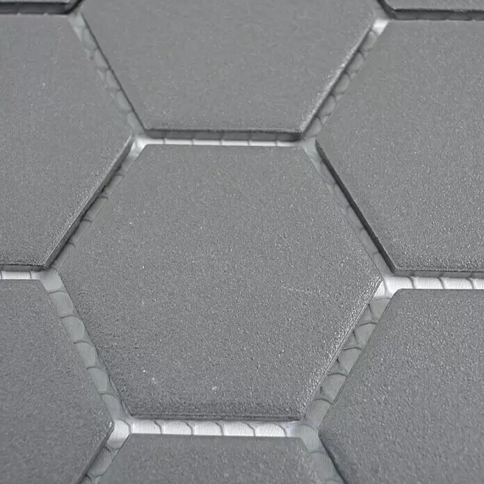Mosaikfliese Hexagon Uni CU HX137 - 32,5 x 28,1 cm, Dunkelgrau, Matt - Detailaufnahme