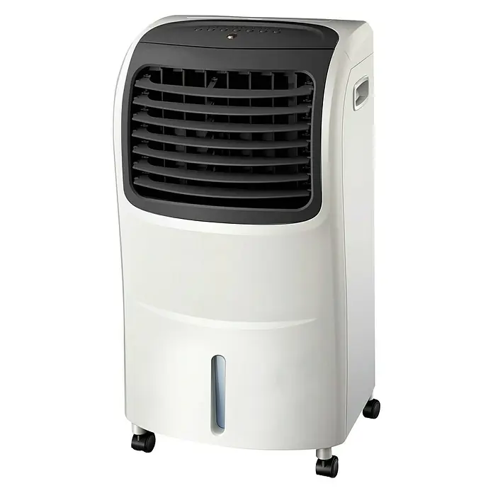 Voltomat Climatizador evaporativo 13 AR - Blanco/Negro, Altura: 77 cm, 10 litros - Enfriador de aire blanco y gris. Unidad de aire acondicionado móvil con ruedas y tanque de agua para enfriar en días calurosos.