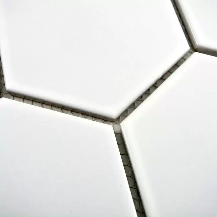 Mosaikfliese Hexagon Uni HX 105 - 25,6 x 29,55 cm, Weiß, Matt - Detailaufnahme