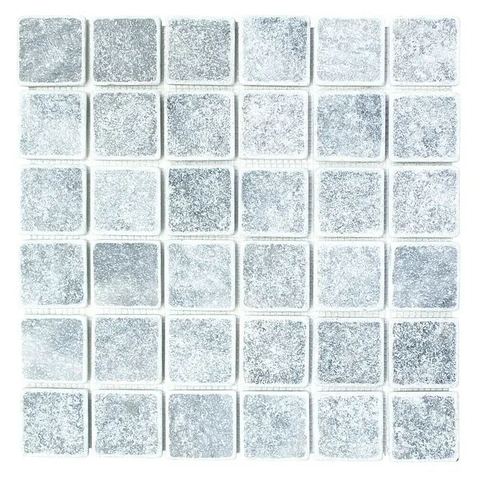 Mosaikfliese Quadrat Bardiglio XNT 40048 - 30,5 x 30,5 cm, Grau, Matt - Quadratische Mosaikfliese in Silberoptik. Die Mosaikfliese besteht aus vielen kleinen Quadraten in verschiedenen Grautönen und ist für den Innenbereich geeignet.