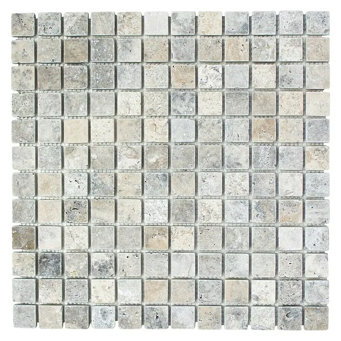 Mosaikfliese Quadrat XNT 47023 - 30,5 x 30,5 cm, Silber, Matt - Quadratisches Mosaikfliesenmuster in neutralen Farben. Diese vielseitige Fliese ist ideal für die Dekoration von Badezimmern und Küchen.