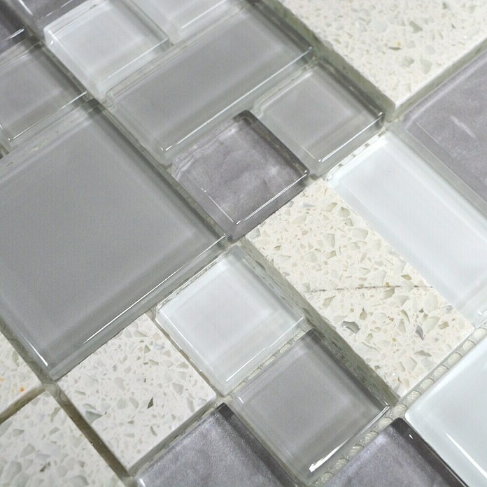 Mosaikfliese Crystal Mix XCM K990 (29,8 x 29,8 cm, Weiß/Grau, Glänzend)
