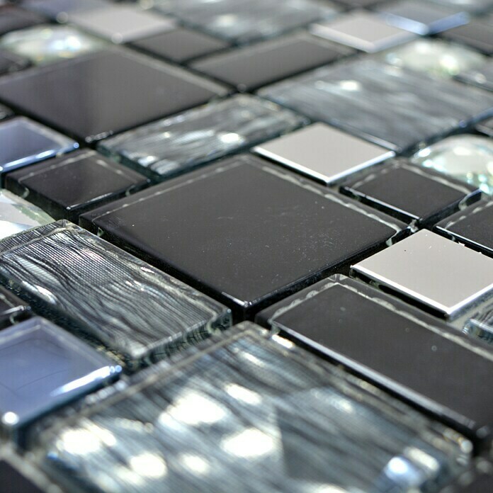 Mosaikfliese Crystal Mix XCM MC689 (30 x 30 cm, Schwarz, Glänzend)